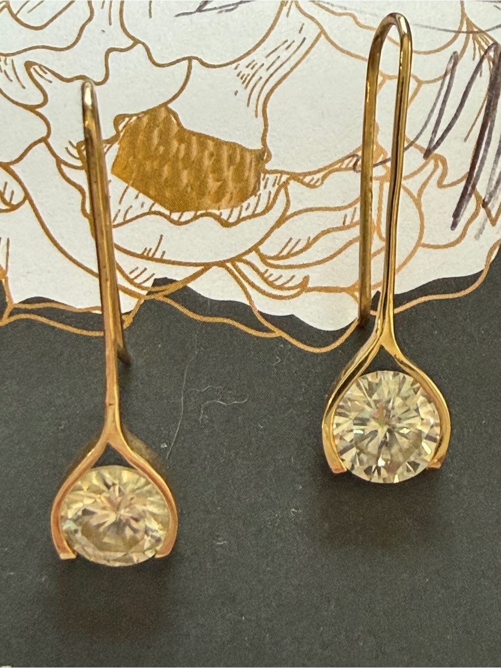 Marked 14k gold earrings 3.48 grams CZ round drop style dangle YELLOW